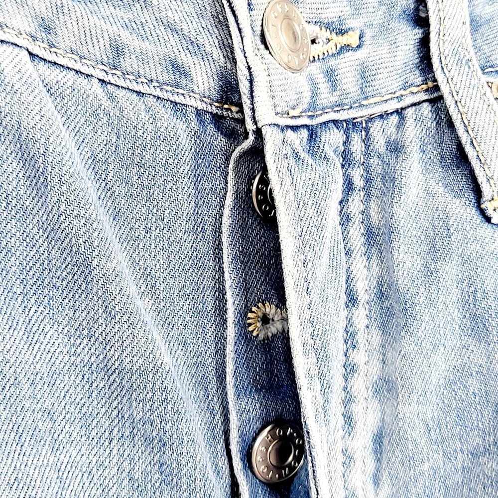 TOPSHOP Mid Blue Washed Denim Straight Cut Jeans 26 High Rise Ripped Distressed - Picture 11 of 14